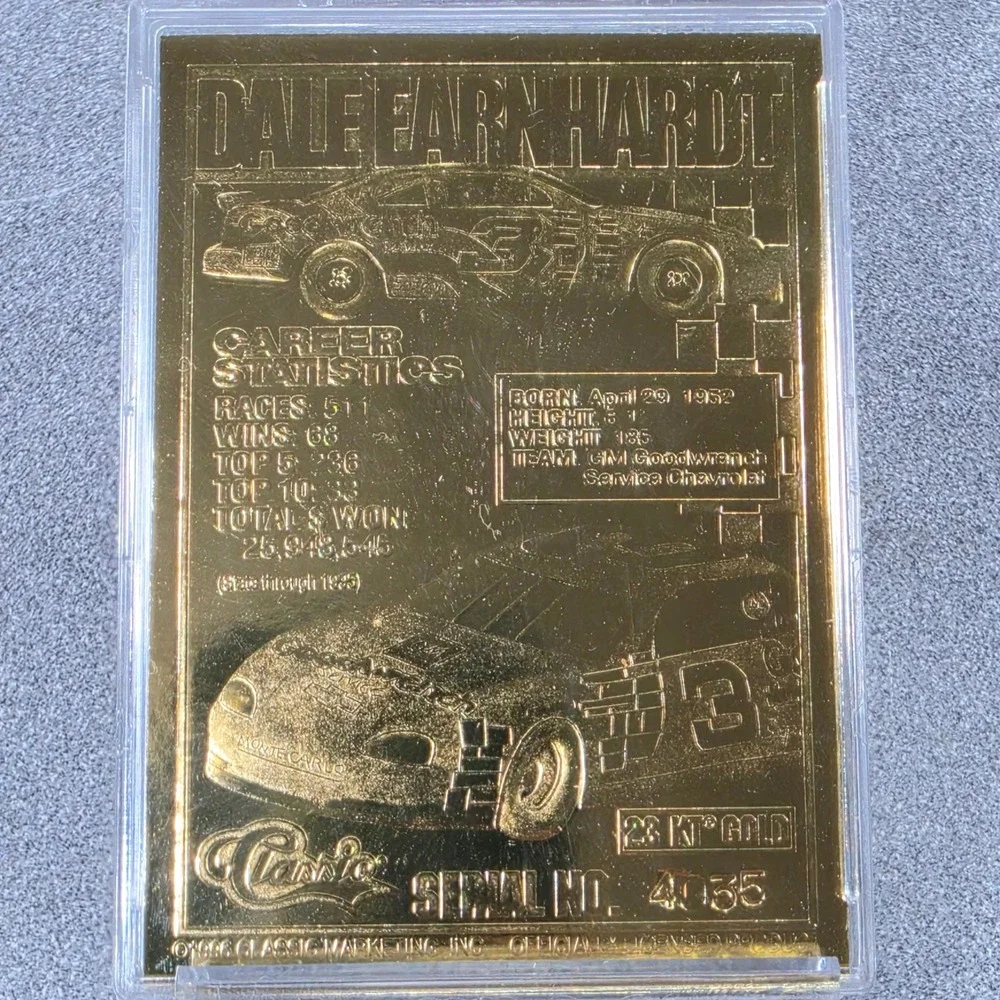 Classic‎ Dale Earnhardt 23KT Gold Foil Trading Card Gold Excellent 1996 COA
